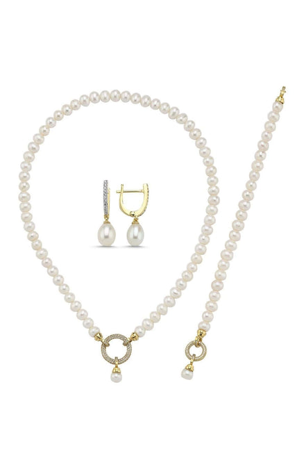 Halka Kilitli Doğal İnci Kolye Bileklik Küpe Üçlü Set | | Birinci1926