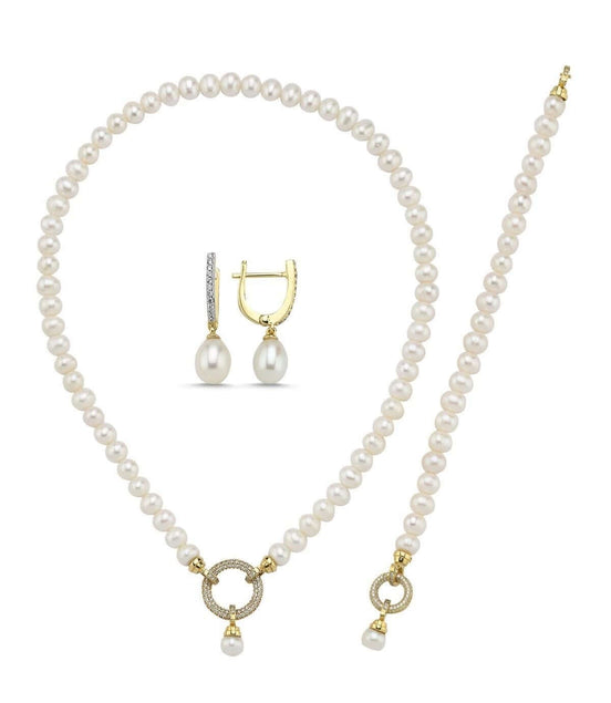 Halka Kilitli Doğal İnci Kolye Bileklik Küpe Üçlü Set | | Birinci1926