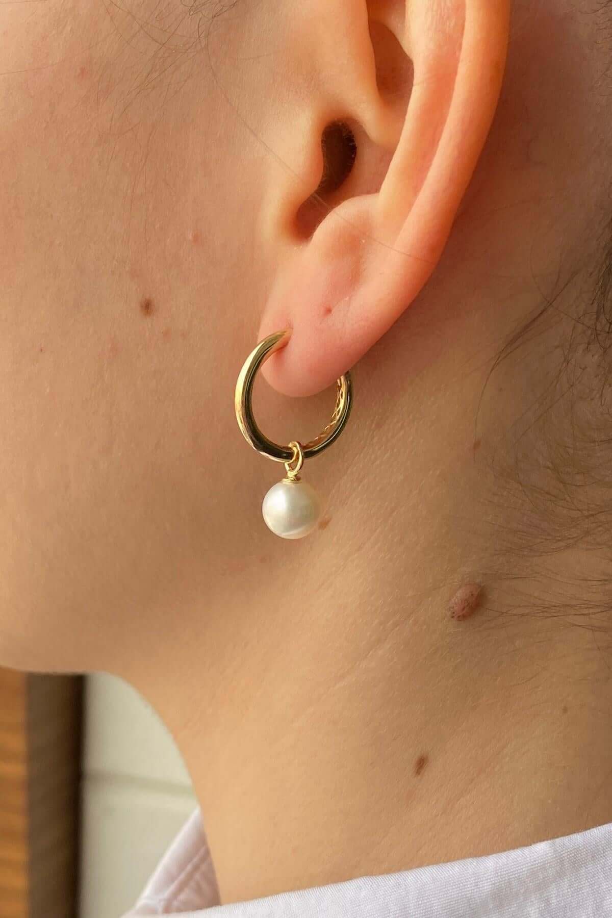 Large Cyclic Dangling Natural Pearl Earring