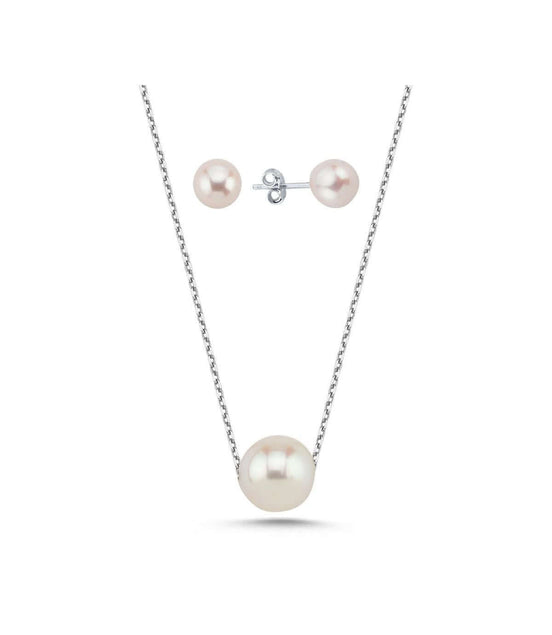 Tekli Doğal İnci Küpe Kolye İkili Set | | Birinci1926