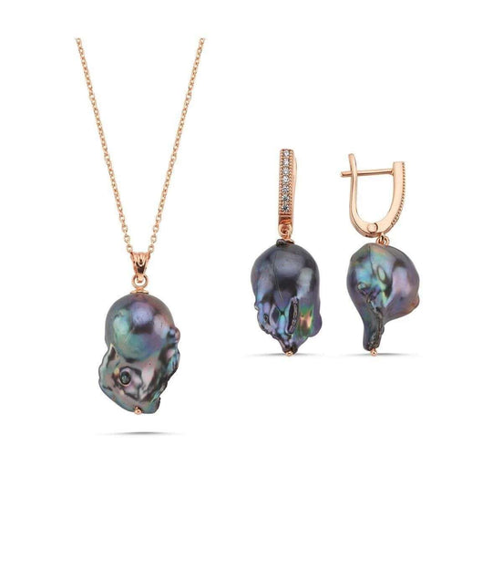 Siyah Barok İnci Kolye Küpe İkili Set | | Birinci1926