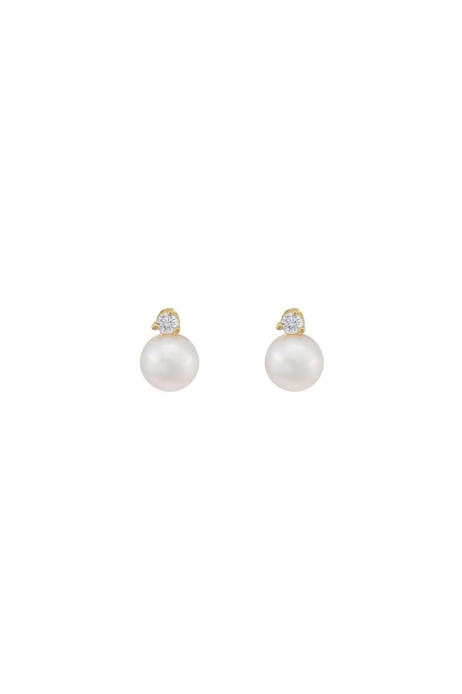 Three-Pronged Diamond Pearl Earrings