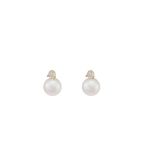 Three-Pronged Diamond Pearl Earrings