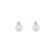 Three-Pronged Diamond Pearl Earrings