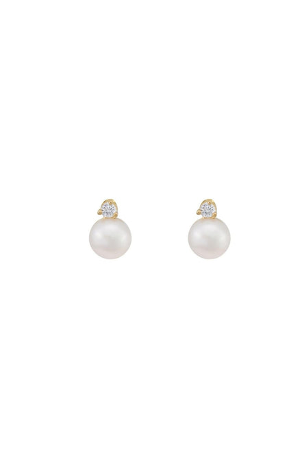 Three-Pronged Diamond Pearl Earrings