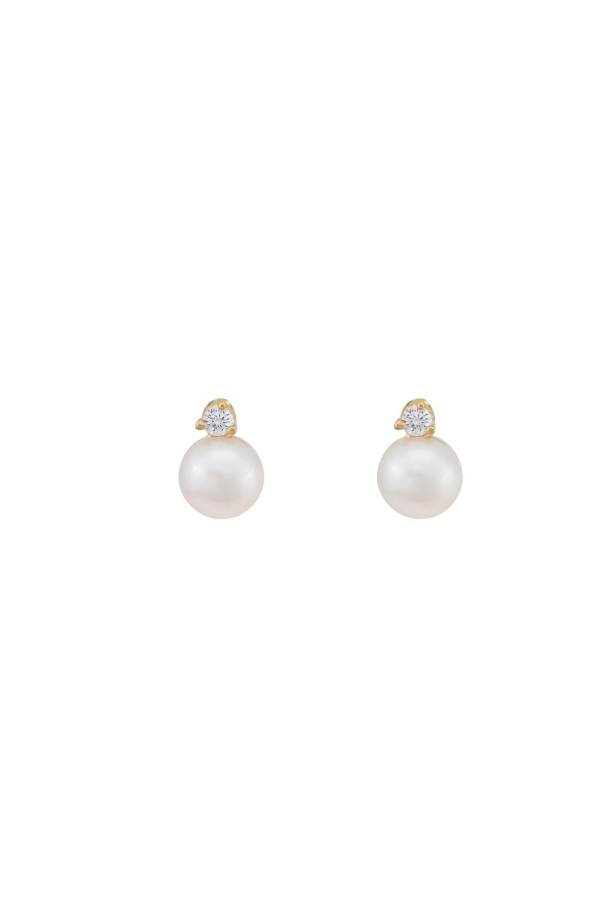 Three-Pronged Diamond Pearl Earrings