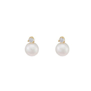 Three-Pronged Diamond Pearl Earrings