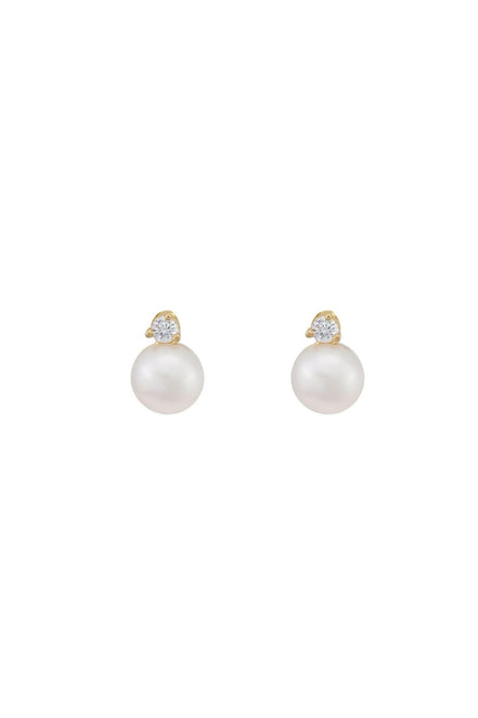 Three-Pronged Diamond Pearl Earrings