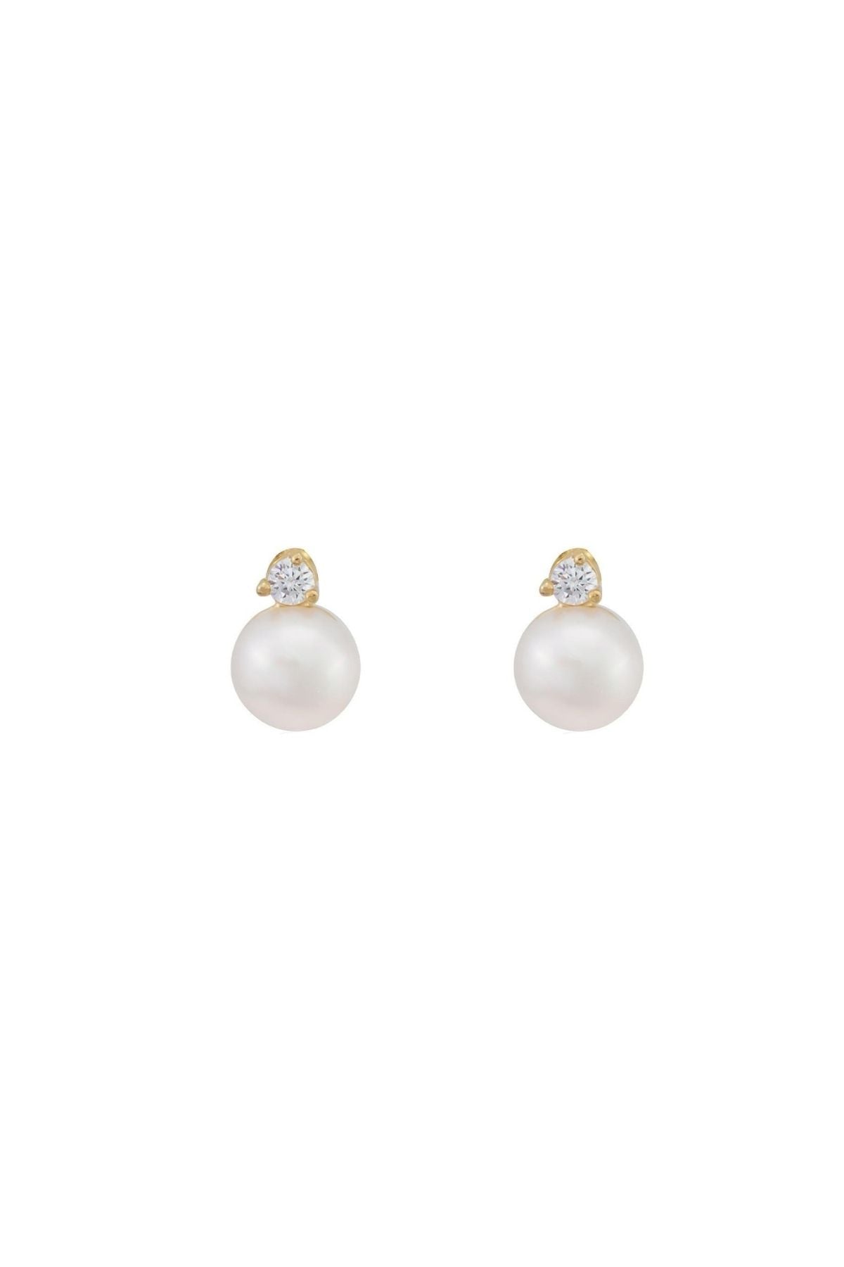 Three-Pronged Diamond Pearl Earrings