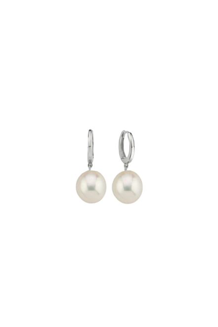 White Natural Pearl Hoop Earrings