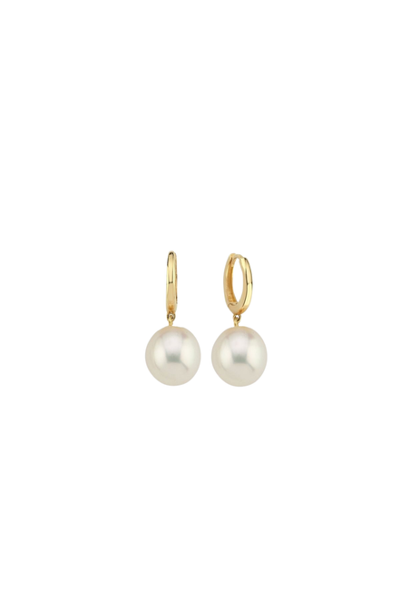 White Natural Pearl Hoop Earrings