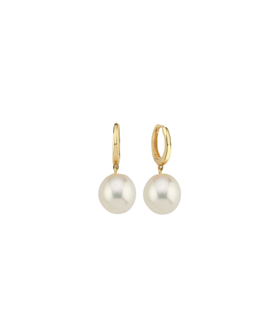 White Natural Pearl Hoop Earrings