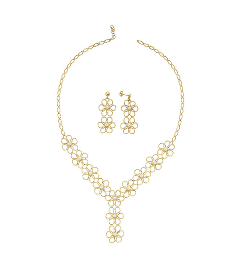 Çiçek Desenli Doğal İncili Kolye Küpe İkili Set | | Birinci1926