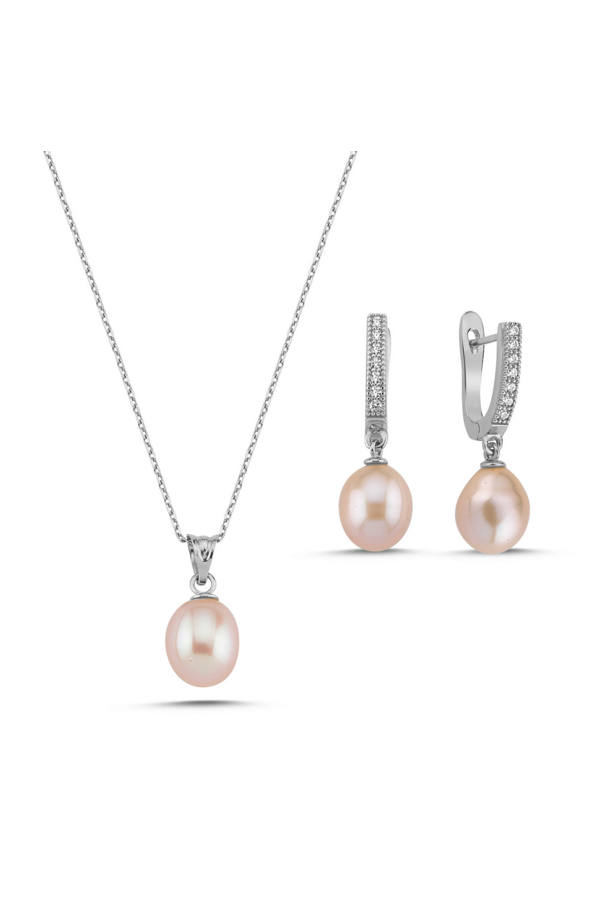 Pink Drop Natural Pearl Necklace Earring Double Set