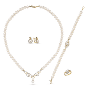 Stone Natural Pearl Necklace Bracelet Ring Earring Quadruple Set