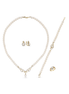 Stone Natural Pearl Necklace Bracelet Ring Earring Quadruple Set