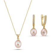 Pembe Damla Doğal İnci Kolye Küpe İkili Set | | Birinci1926
