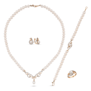 Stone Natural Pearl Necklace Bracelet Ring Earring Quadruple Set