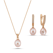 Pink Drop Natural Pearl Necklace Earring Double Set