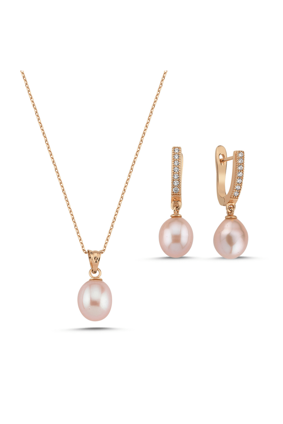 Pink Drop Natural Pearl Necklace Earring Double Set