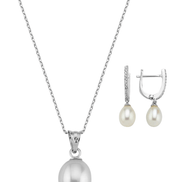 Drop Natural Pearl Necklace Earring Double Set