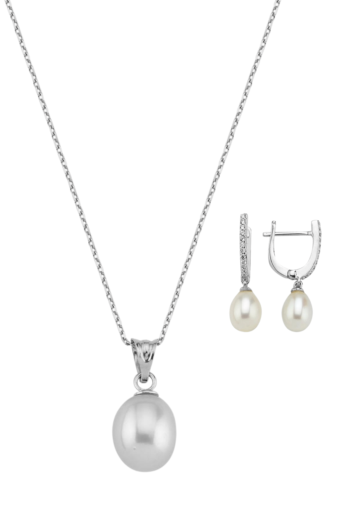 Drop Natural Pearl Necklace Earring Double Set