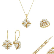 Pyramid Model Natural Pearl Earring Necklace Bracelet Ring Quadruple Set