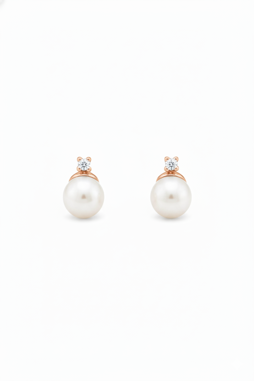 Four-Pronged Diamond Pearl Earrings