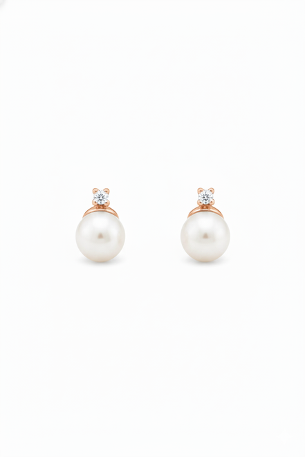 Four-Pronged Diamond Pearl Earrings