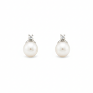 Four-Pronged Diamond Pearl Earrings