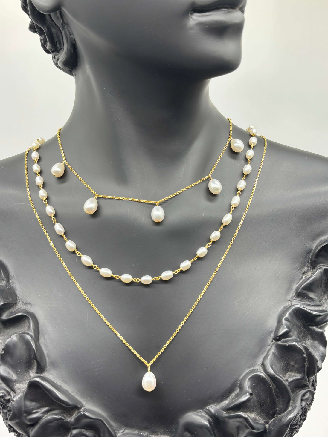 Natural Pearl Triple Necklace Set