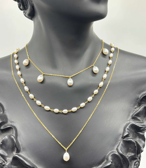 Natural Pearl Triple Necklace Set