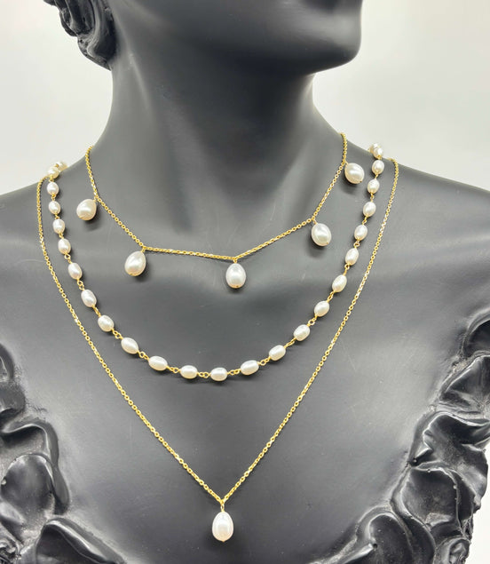 Natural Pearl Triple Necklace Set