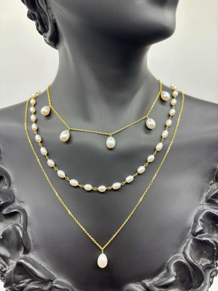 Natural Pearl Triple Necklace Set