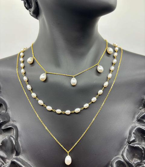 Natural Pearl Triple Necklace Set