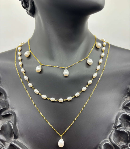 Natural Pearl Triple Necklace Set