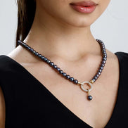 Halka Kilitli Siyah Doğal İnci Kolye | İnci Kolye | Birinci1926