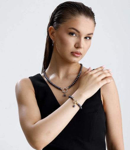 Halka Kilitli Siyah Doğal İnci Kolye | İnci Kolye | Birinci1926