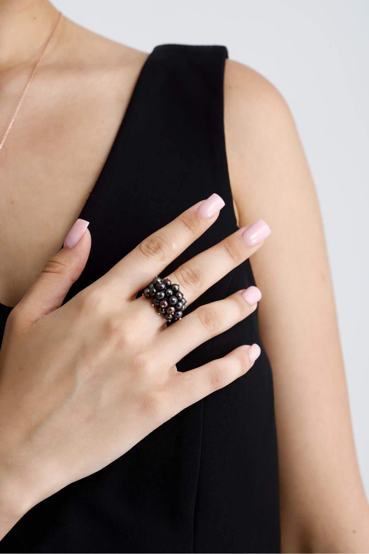 Grape Cluster Natural Pearl Earring Necklace Ring Triple Set