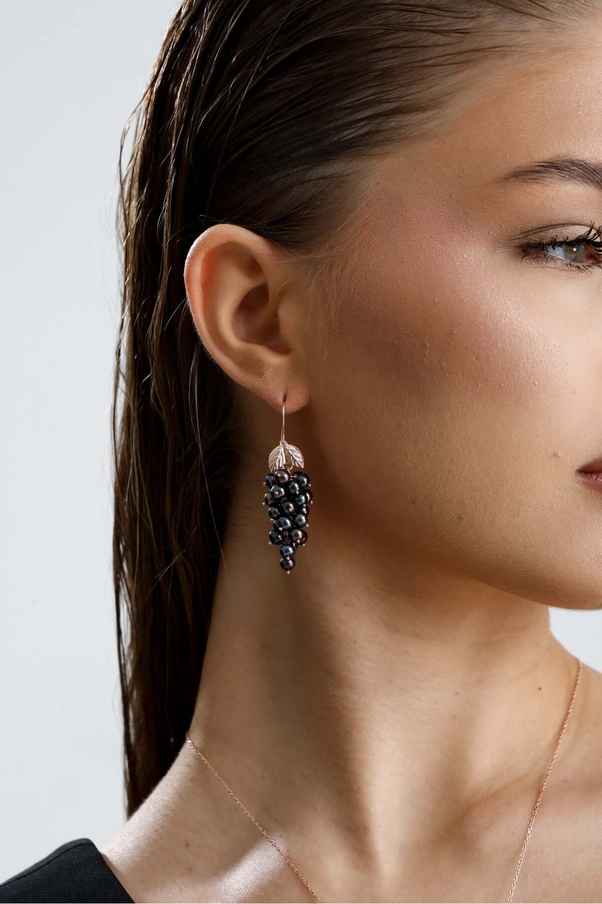 Grape Salkımı Doğal İnci Küpe Kolye Yüzük Üçlü Set | | Birinci1926