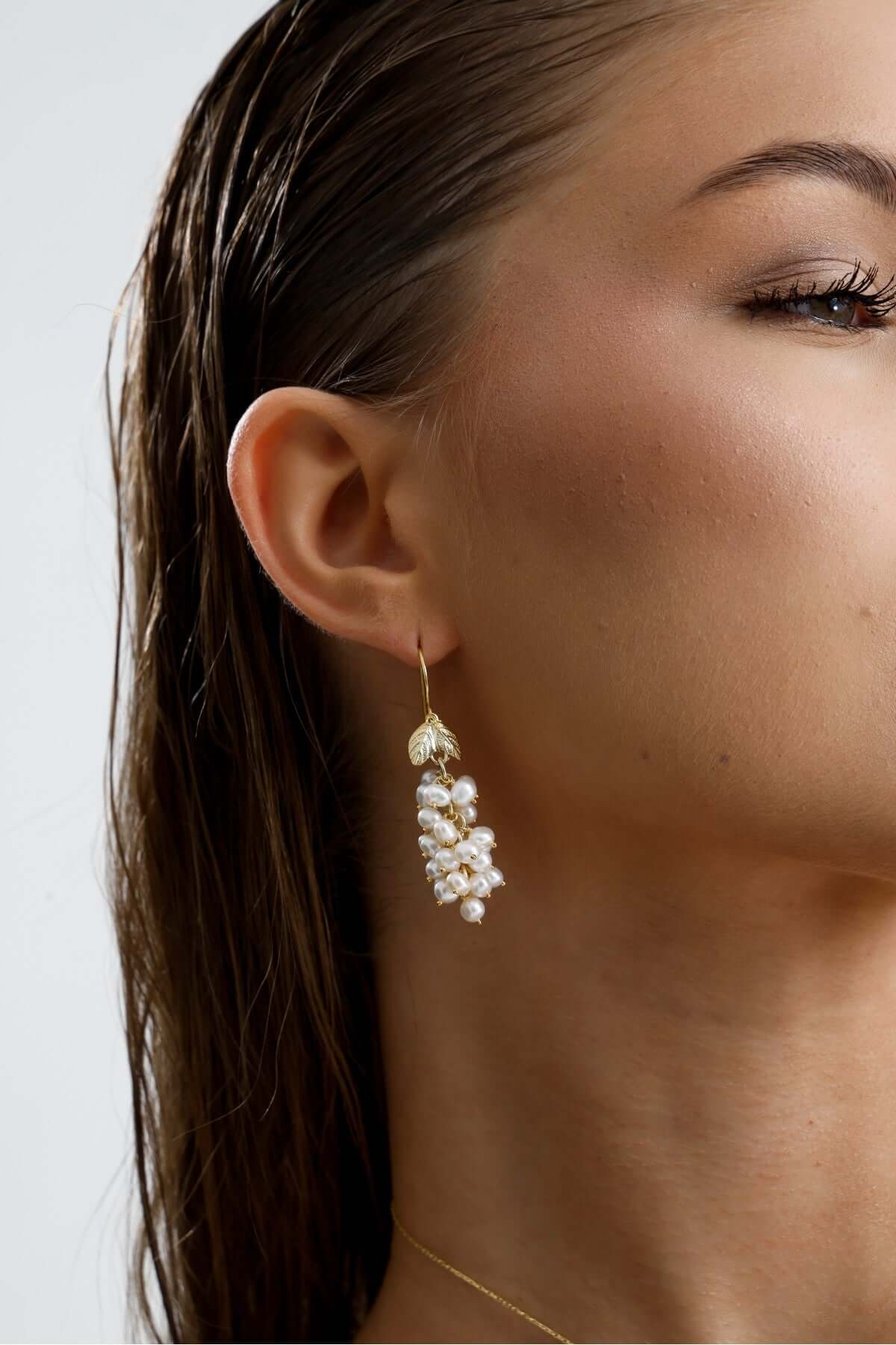 Grape Cluster Natural Pearl Earring Ring Double Set