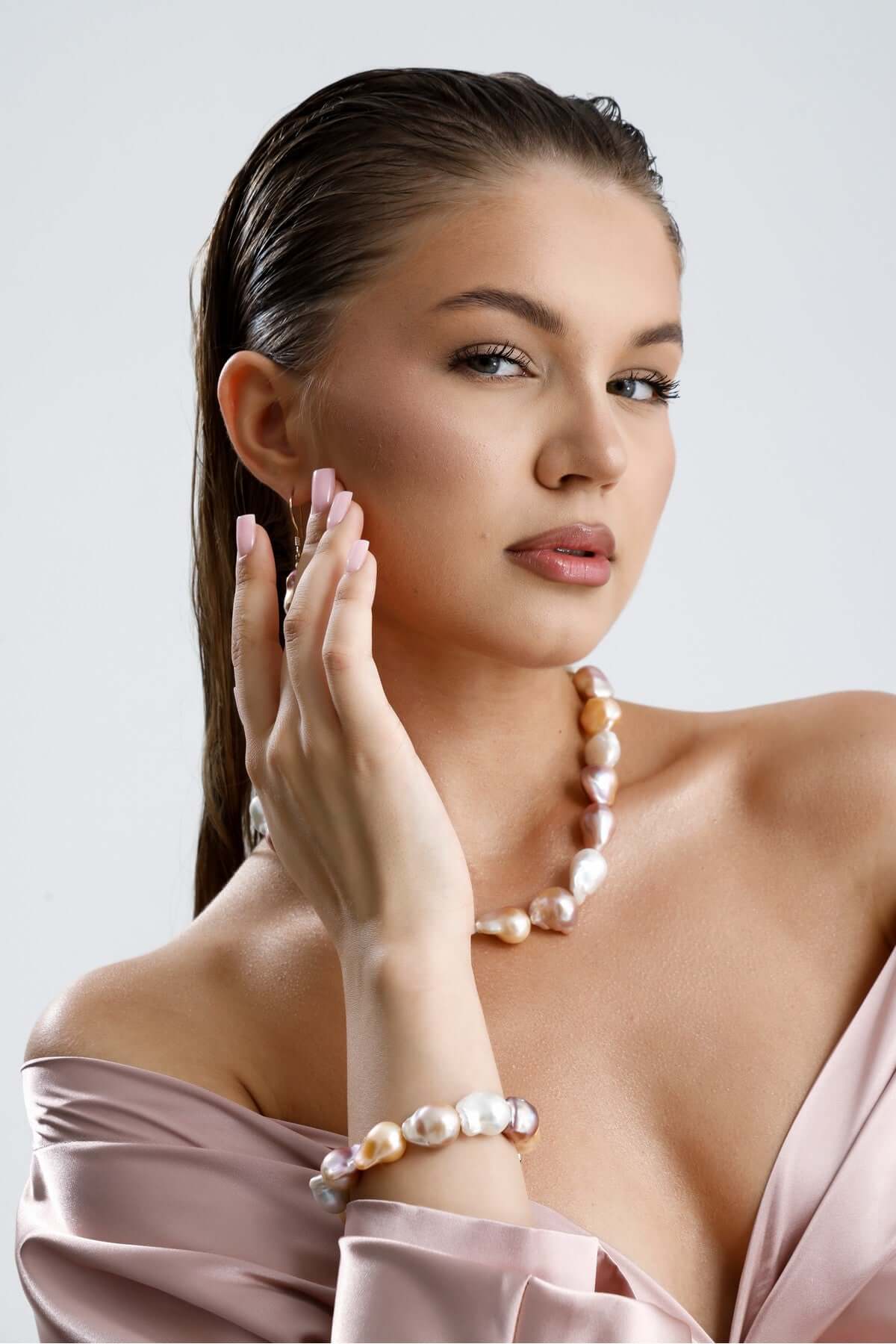 Multicolor Doğal Barok İnci Kolye Bileklik Küpe Üçlü Set | İnci Set | Birinci1926