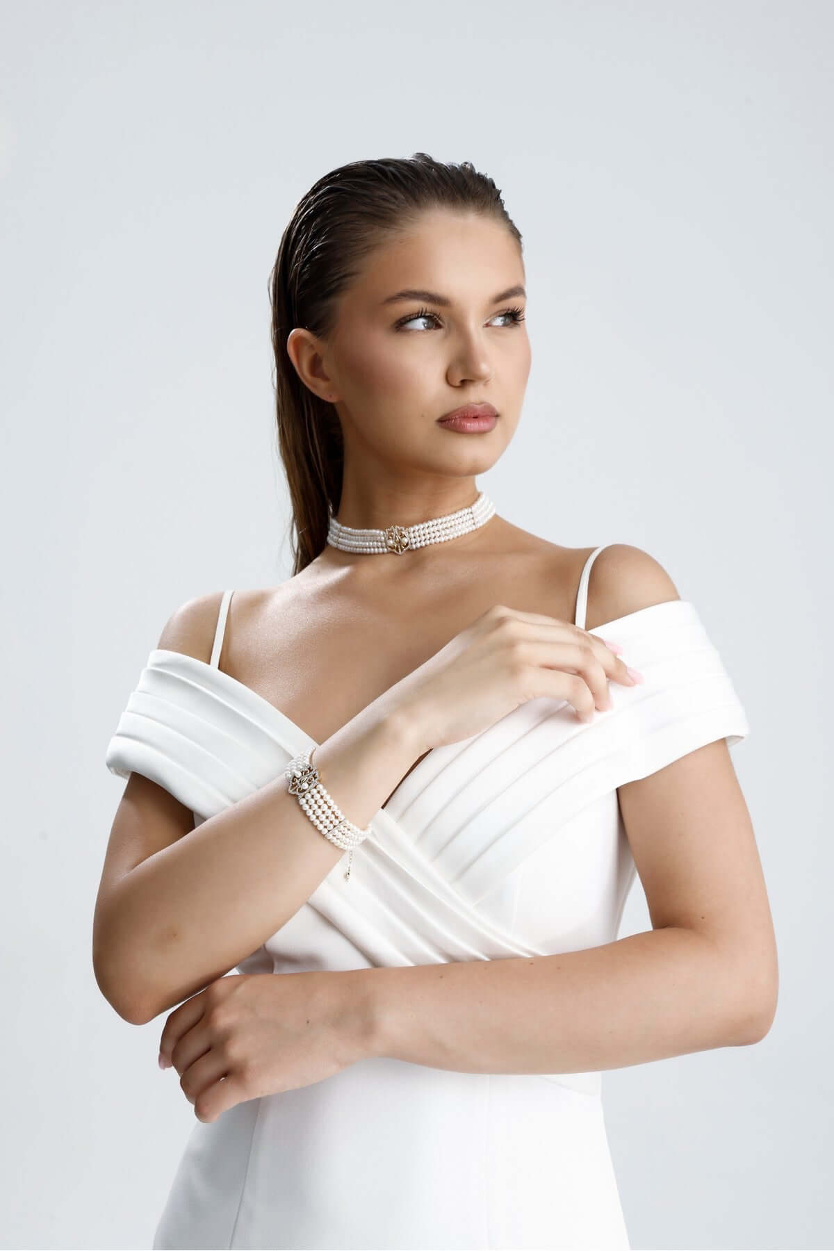 Lale Motif Dört Sıralı Doğal İnci Kolye Bileklik İkili Set | İnci Set | Birinci1926