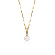 Four Prong Diamond Natural Pearl Pendant