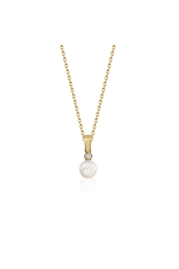Four Prong Diamond Natural Pearl Pendant