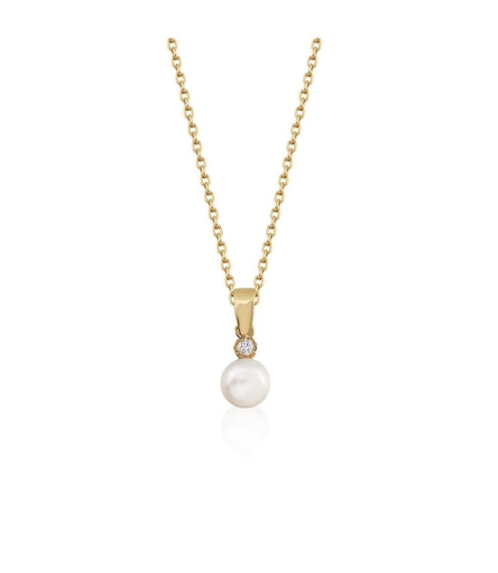 Four Prong Diamond Natural Pearl Pendant