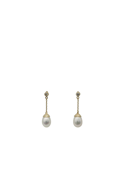 Pearl Drop Earrings with Diamond