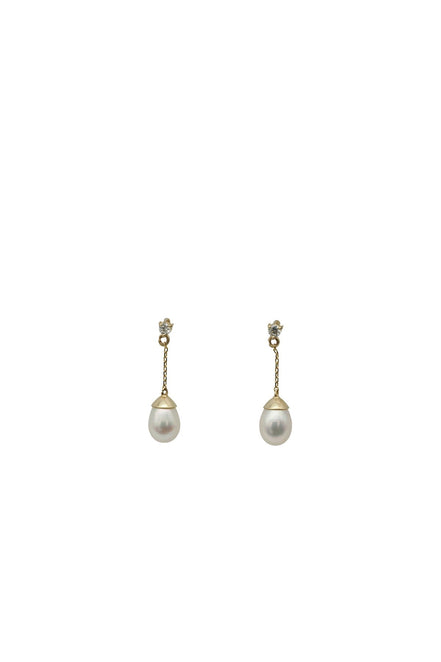 Pearl Drop Earrings with Diamond