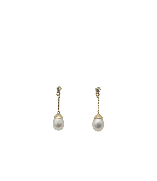 Pearl Drop Earrings with Diamond