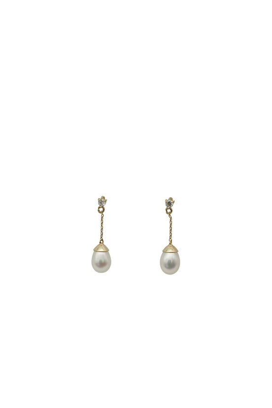 Pearl Drop Earrings with Diamond